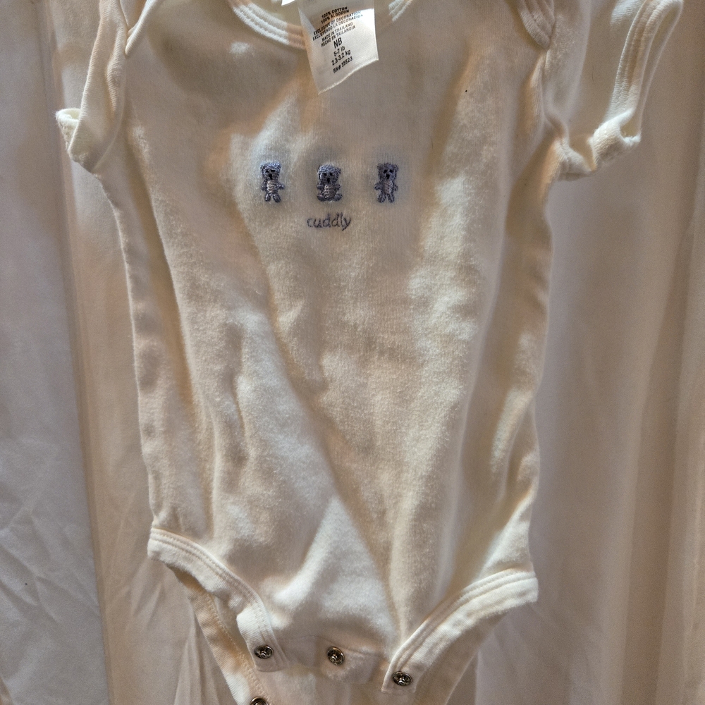 Carter's White Bodysuit with Blue Bear Embroidery